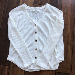White Waffle Knit Button Down Sweater